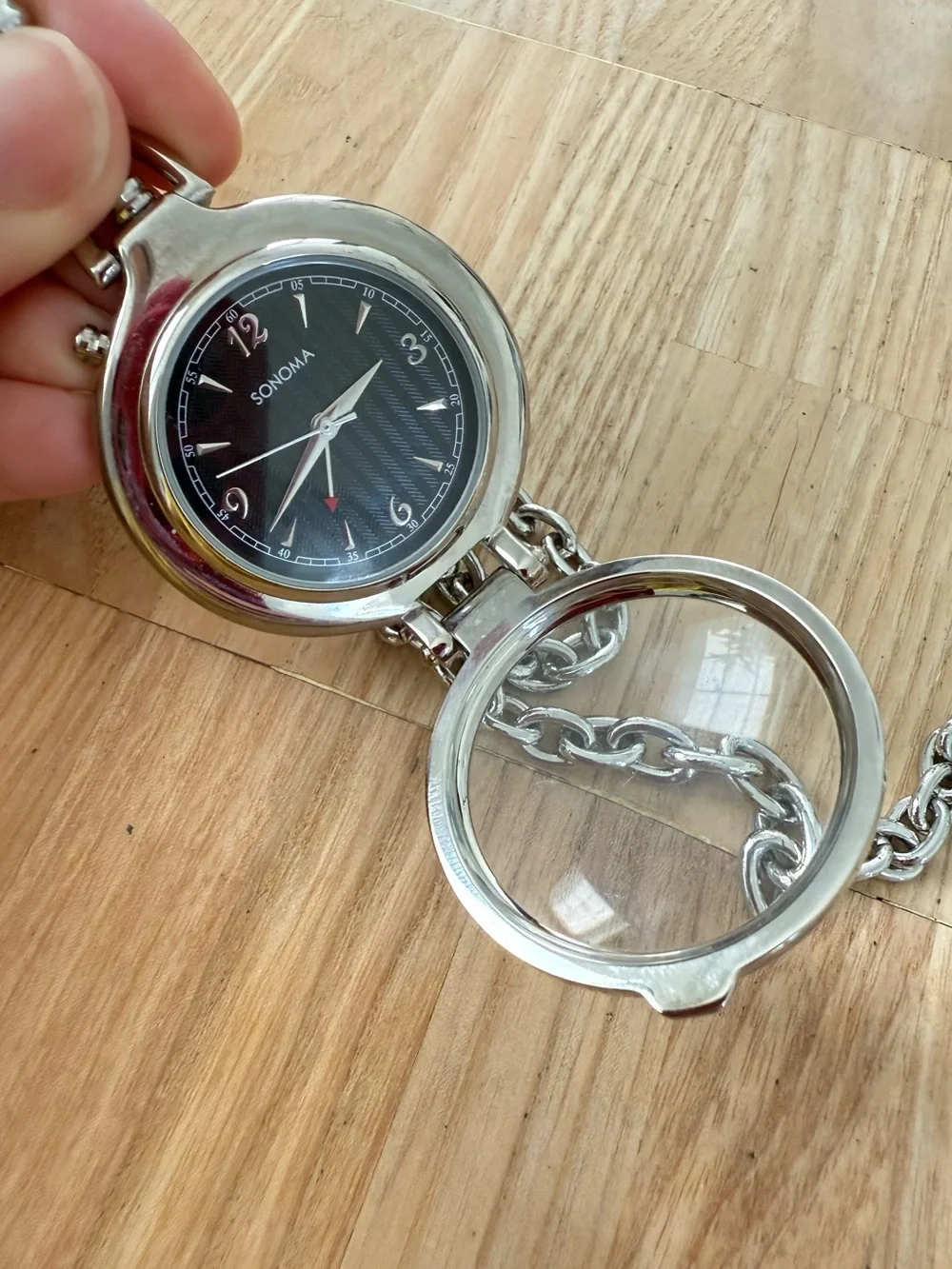 Sonoma men’s silver tone pocket watch NEW BATTERY